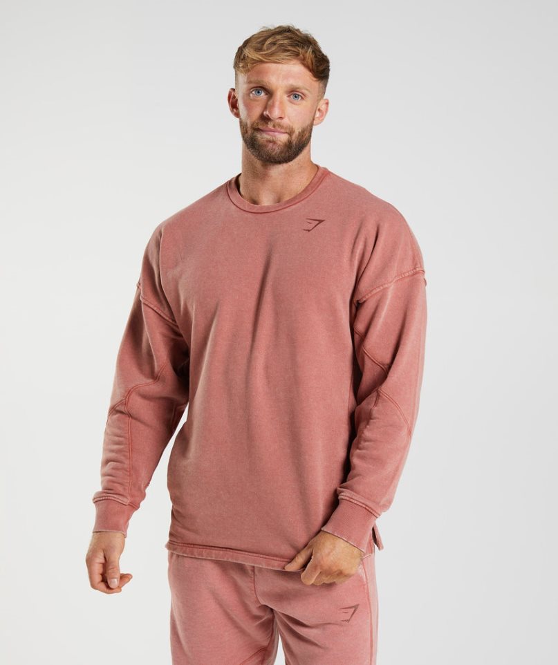 Men's Gymshark Power Washed Crew Sweatshirts Rose | NZ 0GNXCA